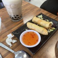 The milky bubble tea was so yummy and who can say no to spring rolls.  at Kuan Yin Tea House in Southport