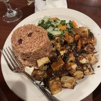 Jerk tofu, rice and peas  at The Pelican Grill in Montego Bay