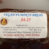 Vegan Pumpkin Bread at Alonso Foods in Hayward