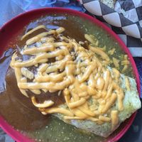 Wet burrito with vegan cheese   at Left Coast Siesta in Manzanita