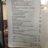 Breakfast menu at One Earth Cafe in Willoughby