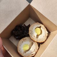 Scotch egg and chutney at Herbivore Vegan Deli in Bristol