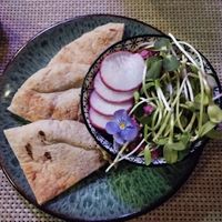 betroot hummus and pita bread at About Thyme Restaurant in Nairobi