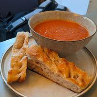 Tomato and red pepper soup at Foodstory in Edinburgh