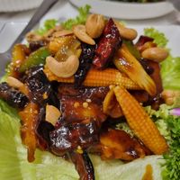 Kung pao dried chillies king oyster mushroom at Voila in Kuala Lumpur