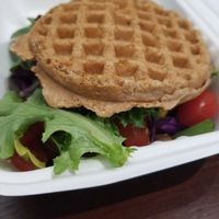 Cheesy waffle burger at The Water Bar in Geneva