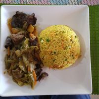 Turmeric rice at Assase Pa - The Earth is Good in Accra
