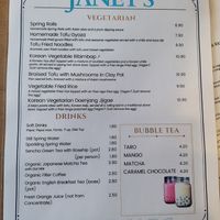 Menu at Janet's  in Pontypridd