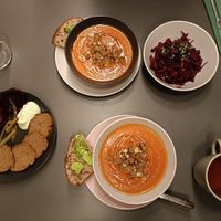 Tomato soup, beetroot & seitan at Pulse in Edinburgh