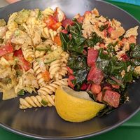 Two types of salad... Chickpea salad with baked beetroot & summery pasta salad at Pulse in Edinburgh