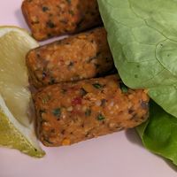 Red lentil bites... It comes with five but we ate them too fast 🤣 at Pulse in Edinburgh