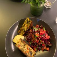 Gf traybake & lentil salad  at Pulse in Edinburgh