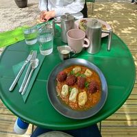Home-made gnocchi with lentil balls. Coffee with soy milk.  at Pulse in Edinburgh