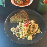 Quiche + potato salad, balls  at Pulse in Edinburgh