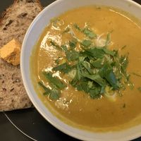Soup of the day (dahl) w sourdough  at Pulse in Edinburgh
