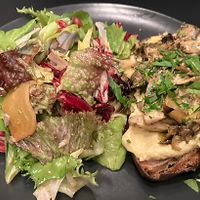 Hot things on toast w radicchio salad and homemade feta  at Pulse in Edinburgh