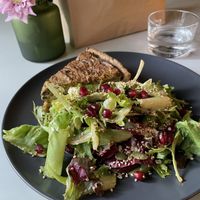 Leek and mushroom flan with radicchio salad  at Pulse in Edinburgh