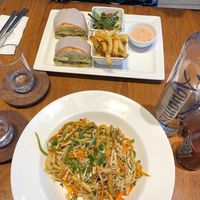 Hummus avocado rucola sandwich with small salad and fries at Urban Eatery in Nairobi