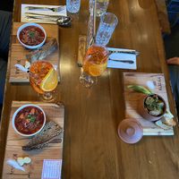 Borsch without sour cream and glechyk stew with mushrooms and potatoes in a clay pot  at Kozak Homemade Ukrainian Food in Vancouver