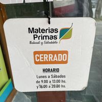 Horario  at Materias Primas in Villa La Angostura