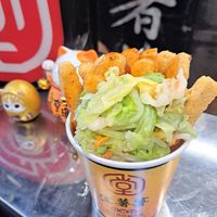 Tofu fries with Thai sweet chilli sauce and pickled cabbage. at Longmother French Fries Tofu in Hualien