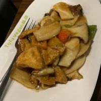 Fried tofu with mushrooms  at Tofu Vegan - Spitalfields in East London