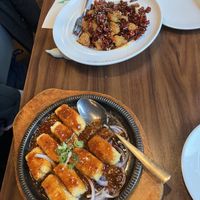 Chilli dish (background) and house sauce (foreground)  at Tofu Vegan - Spitalfields in East London