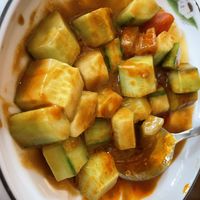 Smashed cucumber- delicious sauce!  at Tofu Vegan - Spitalfields in East London