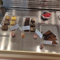 The squares on the left are raw cakes at Café Allerlei in Trier