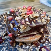 Chocolate and red fruit pancakes at M Cafe in Carcavelos