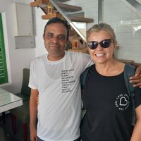 At Corriander with the lovely man who served us at Coriander in Kochi