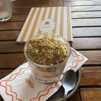 Pistachio tiramisu (actually really nice)  at Vegitalian Pizza Bar in Utrecht