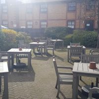 Outside seating at Waggon Team in Gateshead