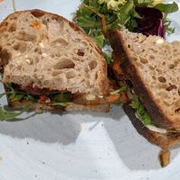 Vegan falafel closed sandwich at The Wilson Kitchen Arts Café in Cheltenham