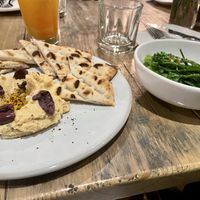 Hummus plate and broccoli   at The White Hart Hotel Restaurant in Kingston Upon Thames