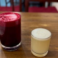 Beet juice and radish juice shots, be careful super strong 120% 😋tasty 🤩 #Veganuary at Sat Saheb in Kathmandu