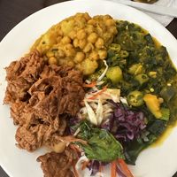 Citrus chick’n with 3 sides (medium)  at Starving Vegan in Brooklyn