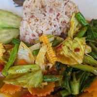 Sweet and sour veg with tofu at Aeki's Bar in Chumphon