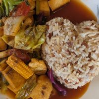 Stir fry with curry paste at Aeki's Bar in Chumphon