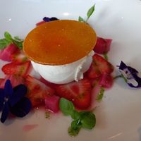 Poached rhubarb with vanilla ice cream at Hotel Portmeirion & Castell Deudraeth in Gwynedd