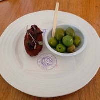 Beetroot Falafel and 
Olives. at Hotel Portmeirion & Castell Deudraeth in Gwynedd