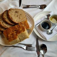 Warm Sourdough and Foccacia served with Balsamic and Olive Oil. at Hotel Portmeirion & Castell Deudraeth in Gwynedd