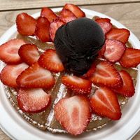 Waffle with strawberries and choco ice cream   at PARLION in Antwerpen