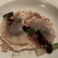 Sweet piroggi on cashew ricotta and caramel   at Vaust Braugaststatte in Berlin
