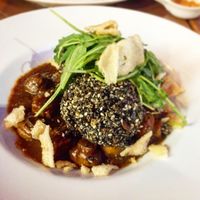 Tempeh pilz ragout - potatoes in a herb/nut/seed crust at Vaust Braugaststatte in Berlin