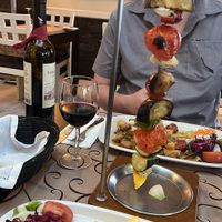 The veggie kabob ( he didn’t get vegan food) the fries were yummy too! Or you could get rice  at O Catraio in Albufeira