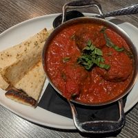 Vegan meatballs in sauce and dipping bread at Picazzo's Organic Italian Kitchen in Sedona