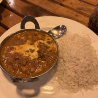Vegan chickpea and pumpkin curry with rice   at Rakus Place in Dharamshala