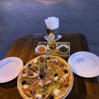 Vegan pizza as marked on the menu.   at Pizza Lovers in Hanoi