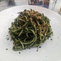 Wild garlic spaghetti at Red Roaster in Brighton